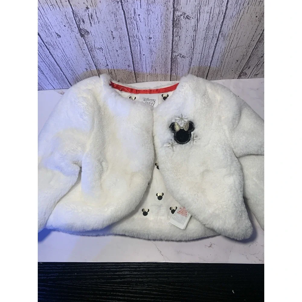 Disney Minnie‎ Mouse Faux Fur Puffer Jacket Coat Size 6-12 Months Baby